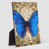 Plaque Photo Bleu monarque papillon damassé art Vintage (Côté)