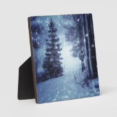 Plaque Photo Bleu Moonlit Forêt magique Scène d'hiver (Recto)