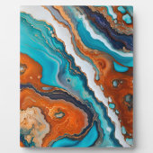 Plaque Photo bleu turquoise, rouille et or peinture abstrait (Devant)