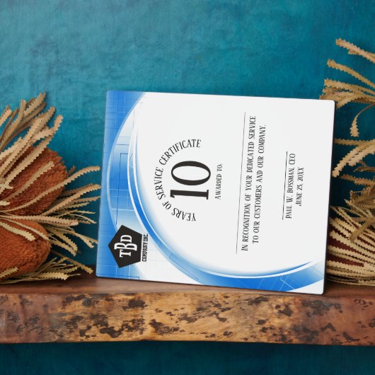 Plaque Photo Bleu vague 10 ans d'anniversaire d'employé prix (Côté)