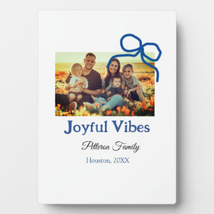 Plaque Photo Blue bow joyful Vibes ajouter nom de famille photo
