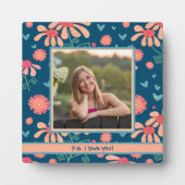 Plaque Photo Blue Floral Cute Photo Customisée Message d'amour (Devant)