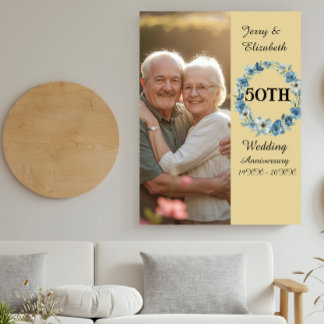 Plaque Photo Blue Floral wreath golden year wedding anniversary