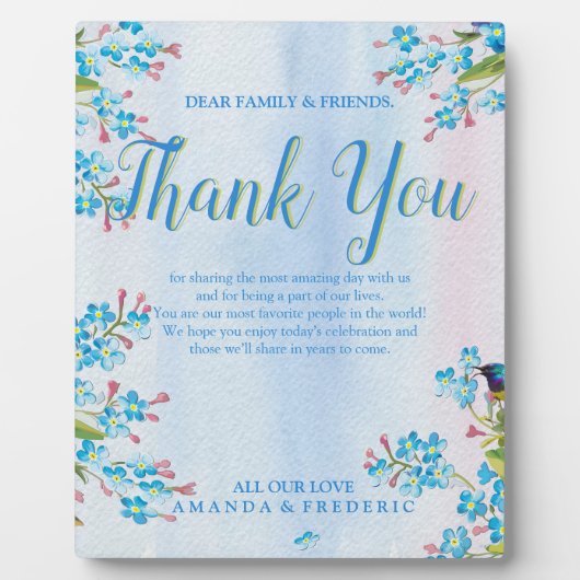 Plaque Photo Blue forget-me-not t'remercier (Devant)