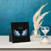 Plaque Photo Blue Glowing Angel Wings on black background (Insitu)