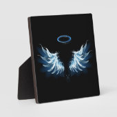 Plaque Photo Blue Glowing Angel Wings on black background (Recto)