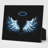 Plaque Photo Blue Glowing Angel Wings on black background (Côté)
