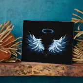 Plaque Photo Blue Glowing Angel Wings on black background (Côté)