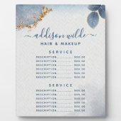 Plaque Photo Blue Gold Aquarelle Botanique Feuille Menu Prix (Devant)