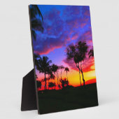 Plaque Photo Blue Red Sunset Exotic Hawaiian Beach Palm Trees (Côté)