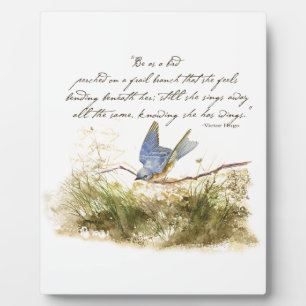 Plaque Photo Bluebird on Branch Inspiration poem Aquarelle