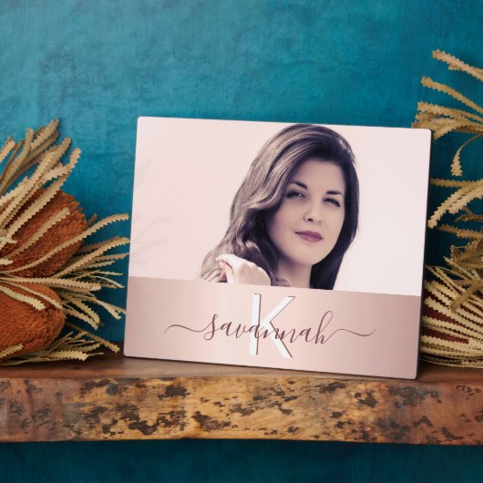 Plaque Photo Blush rose or monogramme nom photo (Côté)