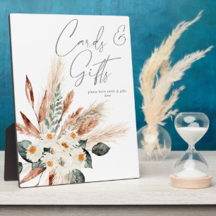 Plaque Photo Boho Pampas en cuivre & Cartes Florales Beige Cade