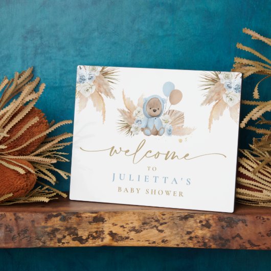 Plaque Photo Boho Teddy Bear Baby shower Boy Bear Affiche de bi (Côté)