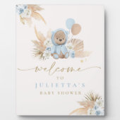 Plaque Photo Boho Teddy Bear Baby shower Garçon Bleu Ours Bienv (Devant)