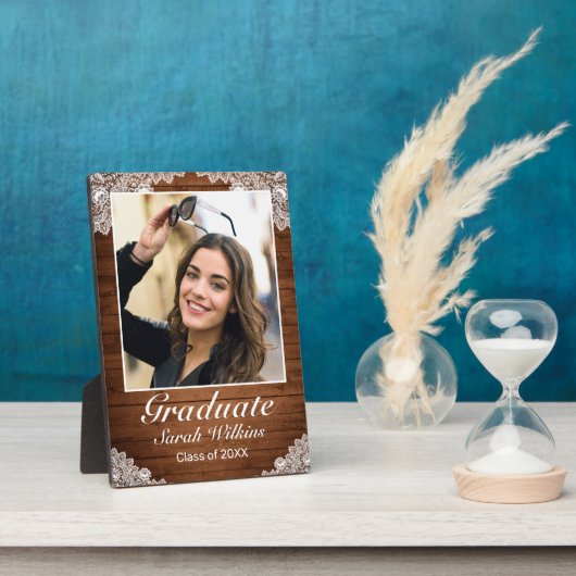 Plaque Photo Bois rustique et dentelle blanche (Côté)