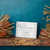 Plaque Photo Bois rustique & feuille de bienvenue Mariage Guest (Côté)