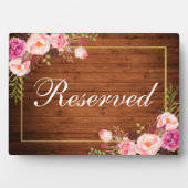 Plaque Photo Bois rustique Floral rose Mariage Réservé 5x7 Tabl (Devant)