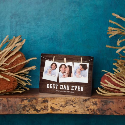 Plaque Photo Bois rustique Meilleur papa Ever 3 Collage photo (Côté)