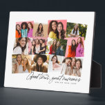 Plaque Photo Bon temps grands souvenirs fun 12 photo collage<br><div class="desc">Un collage amusant de 12 photos est une excellente façon de se souvenir des moments spéciaux. Avec un "bon temps, de grands souvenirs" écrit à la main, cette plaque de collage photo comprend également de la place pour le texte personnalisé. Célébrez la haute année, des vacances, une saison sportive ou...</div>