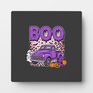 Plaque Photo Boo Halloween Camion Violet Fantôme et Citrouilles