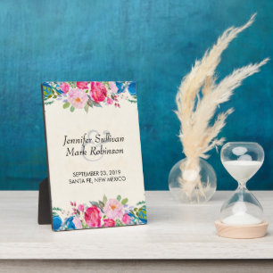 Plaque Photo Border Pretty Pink et Blue Flower