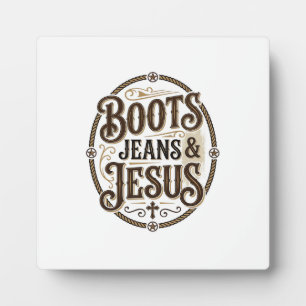 Plaque Photo Bottes Jeans & Jésus Foi Occidentale Vintage
