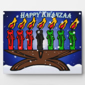 Plaque Photo Bougie Kwanzaa Kinara avec neige et salut (Devant)