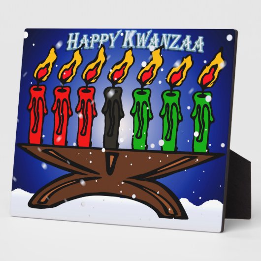 Plaque Photo Bougie Kwanzaa Kinara avec neige et salut (Côté)