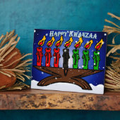 Plaque Photo Bougie Kwanzaa Kinara avec neige et salut (Côté)