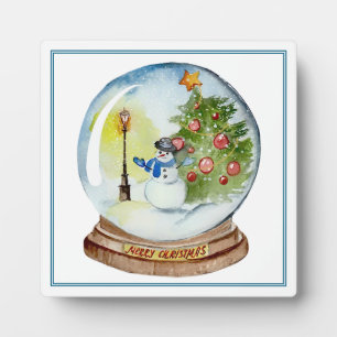 Plaque Photo Boule à neige de Noël avec bonhomme de neige et ar