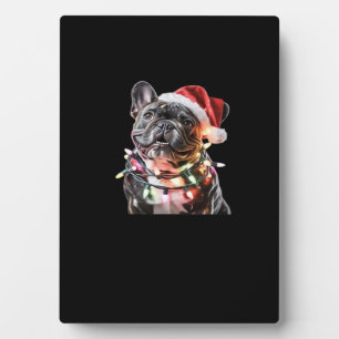 Plaque Photo Bouledogue français avec chapeau de Père Noël enve