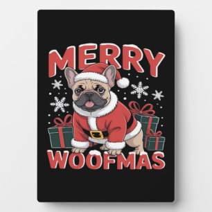 Plaque Photo Bouledogue français chapeau de Père Noël Joyeux No
