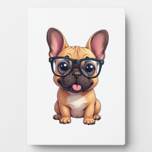 Plaque Photo Bouledogue français portant des lunettes