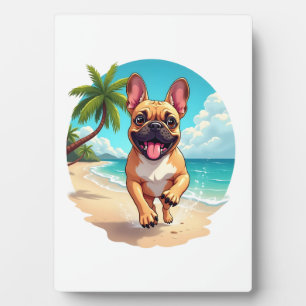 Plaque Photo Bouledogue français sur une plage