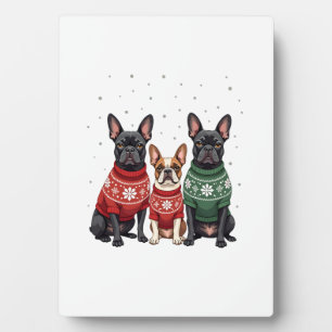 Plaque Photo Bouledogues français de Noël Frenchie de chien de
