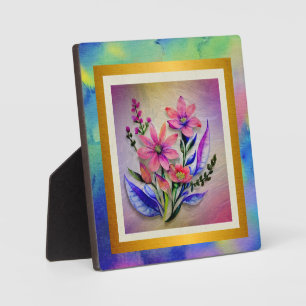 Plaque Photo Bouquet de fleurs à l'aquarelle, fond coloré