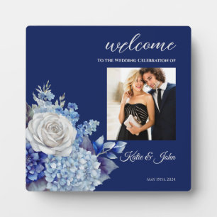 Plaque Photo Bouquet de fleurs bleu aquarelle-Mariage