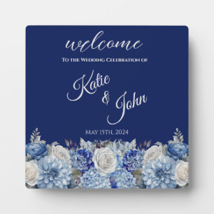 Plaque Photo Bouquet de fleurs bleu aquarelle-Mariage