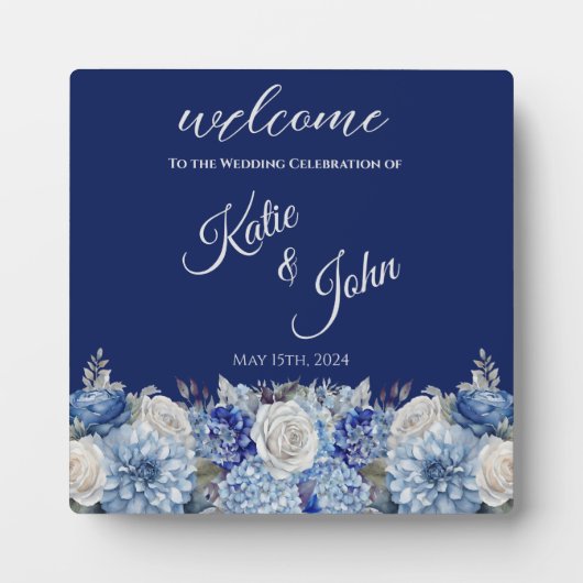 Plaque Photo Bouquet de fleurs bleu aquarelle-Mariage (Devant)