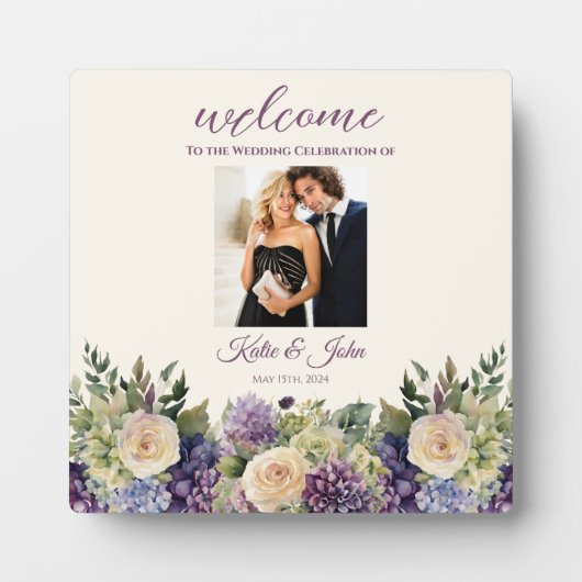 Plaque Photo Bouquet de fleurs pourpres Aquarelle (Devant)