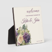 Plaque Photo Bouquet de fleurs violettes d'aquarelle Mariage (Recto)
