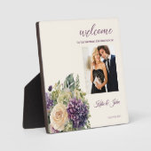 Plaque Photo Bouquet de fleurs violettes d'aquarelle Mariage Bi (Recto)