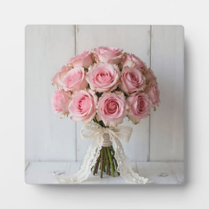 Plaque Photo Bouquet de roses roses en dentelle de perle romant