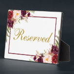 Plaque Photo Bourgogne Floral Mariage Gold Réservé 5x7 Tableau<br><div class="desc">Aquarelle Floral Bourgogne Marsala Mariage d'or Réservé 5x7 Plaque de table - Cadre Bourgogne</div>