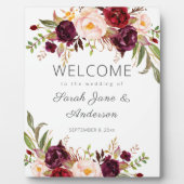 Plaque Photo Bourgogne Marsala Floral Affiche de bienvenue Blan (Devant)