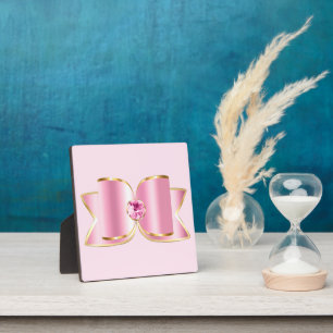 Plaque Photo Bow en verre rose avec pierre centrale