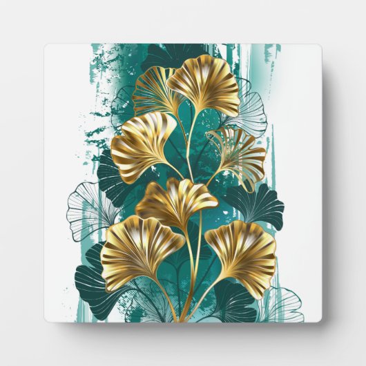 Plaque Photo Branche avec Feuilles d'or Ginko Biloba (Devant)