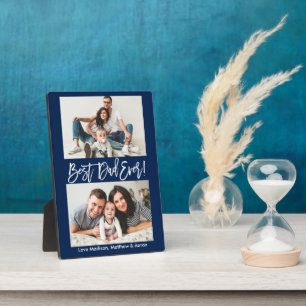 Plaque Photo Brochure moderne Script Best Papa Ever 2 Photo Ble