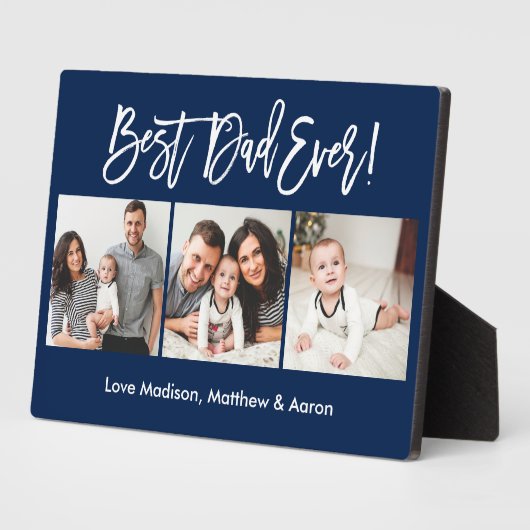 Plaque Photo Brosse moderne Script 3 Photos Meilleur Papa Jamai (Côté)